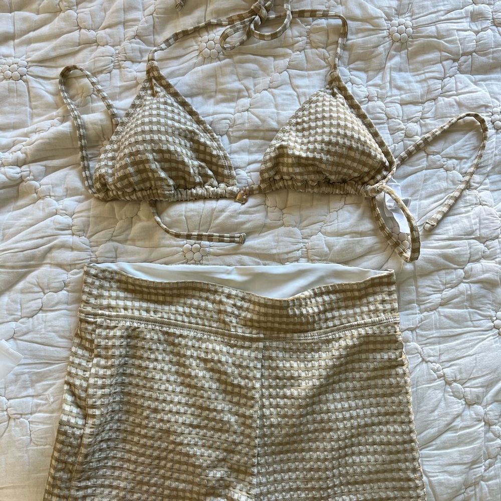 NWT Tan Checkered Bikini Set